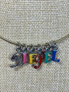 Vintage “Diesel” Multi Coloured Charms Bronze Tone Wire Collar Necklace 135 - Picture 1 of 14