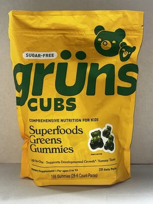 Gruns Cubs - Gomitas verdes superalimentos sin azúcar para niños 28 paquetes, 168 gomitas Foto 1 de 4