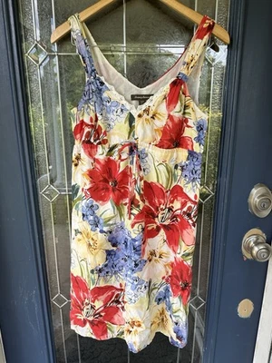 Tommy Bahama Cotton Silk Floral Drawstring Vneck Gathered Straps Small Dress - Image 1 of 4