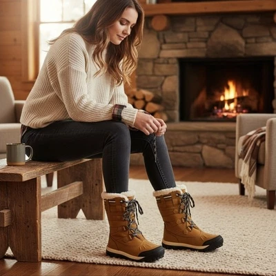 Bearpaw Cozy Fur Lined Leather WATERPROOF Snow Duck Combat Boots 8 M Hickory Tan - Image 1 of 4