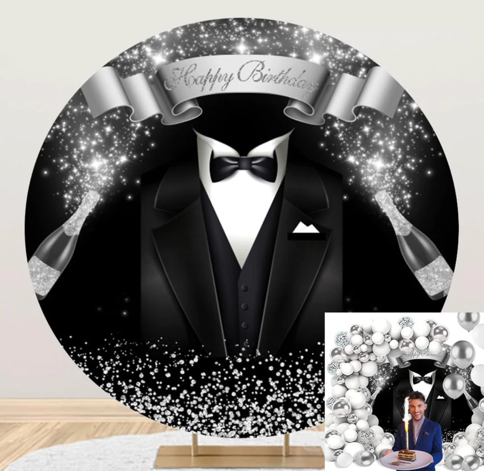 6 Ft~Mens Happy Birthday Round Backdrop Cover~Formal~Reusable~Priced To Sell - Image 1 of 1