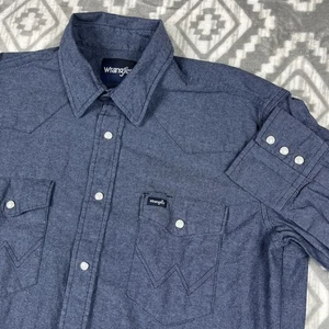 Wrangler Hemd Herren Large blau Chambray Pearl Snap Western Arbeit Vintage Cowboy - Bild 1 von 9