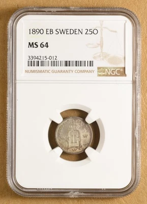 1890 EB Sweden 25 Ore NGC MS64 - Image 1 of 4