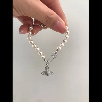 Pulseira de pérolas de segurança Vivienne Westwood Orb corrente de prata - Imagem 1 de 4