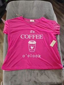 Coffee O'clock Pink Pajama T-shirt Small Bobbie Brooks Ebs 25 - Picture 1 of 4
