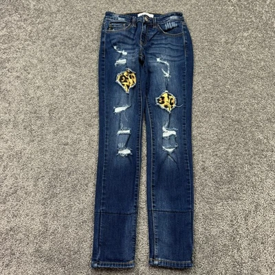 Pantalones de mezclilla KanCan para mujer 5/26 azules ajustados elásticos lavado medio desgastados ciudad Foto 1 de 4