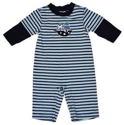 EUC Gymboree Baby Boys Newborn 0 3 Months Pirate Ship Striped One Piece - Image 1 of 2