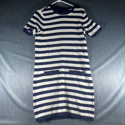 Banana Republic свитер платье женщин средний темно-синий белый в полоску вязаный короткий рукав - Изображение 1 из 4