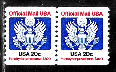 HICK GIRL-OLD M.N.H. U.S. OFFICIAL SC#O135  GREAT SEAL, COIL PAIR       X5822 - Image 1 of 2