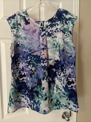 Talbots Women’s Size 12 Pretty Blue Purple floral Sleeveless Blouse Top Shirt - Image 1 of 3