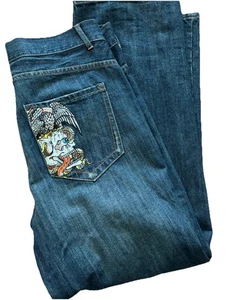 Pantalones de mezclilla Ed Hardy Snake Eagle Y2K 36 para hombre - Imagen 1 de 6