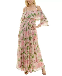 Taylor Women's Dress Sz 8 Floral-Print Cold-Shoulder Gown - Picture 1 of 5