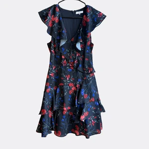 Parker Floral Ruffle V-Neck Dress Black Multicolor XS $378 - Picture 1 of 5