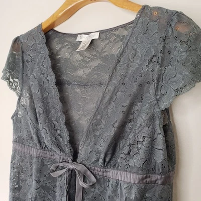 Y2K Lace Babydoll Top Sz L Tie Front Split Cardigan Fairy Grunge Whimsigoth  - Image 1 of 4