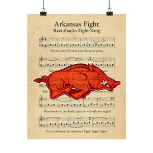 Arkansas Football Logo Fight Song Sheet Music 11x14 Poster Gift Art Razorback - Picture 1 of 9