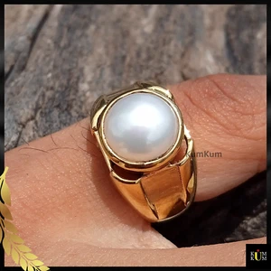 Men's Pearl Ring, Pearl Engagement Ring, Natural Pearl Ring, 925 Silver Ring - Picture 1 of 8