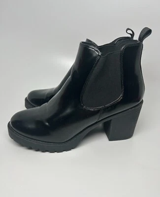 Botines para mujer H Halston 9 negros Chelsea veganos charol Foto 1 de 4