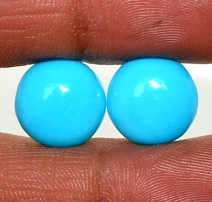 14 mm Natural Sleeping Beauty Turquoise Round Cabochon Pair 12.42 CTS Loose Gems - Picture 1 of 6