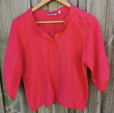 Wish Sz 12 Fushia Pink Silk 1/2 Puff Sleeve Blouse Top Pleats - Image 1 of 4
