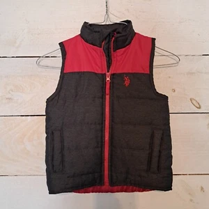 US Polo Assn. Size 4T Puffer Insulated Vest Full Zip Baby Toddler Red And Grey - Picture 1 of 5