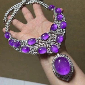 Real Natural Ice Myanmar purple Beads Jade jadeite Necklaces Pendants - Picture 1 of 9