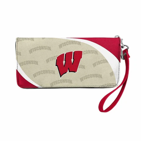 NEW! WISCONSIN BADGERS "CURVE" ZIP ORGANIZER WALLET WRISTLET Cover