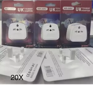 20X EU US Canada to UK Tourist Travel Plug Adapter 3 Pin Adapter 13 Amp Fused - Picture 1 of 1