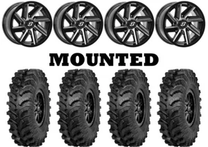 Kit 4 ITP MT911 Tires 27x10-14 on Sedona Chopper Machined Wheels POL - Picture 1 of 5