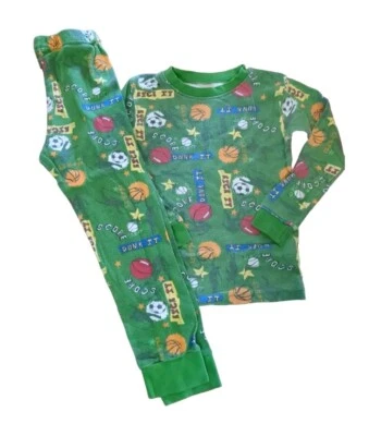 Kirkland Green Sports Print Long Sleeve Pants Pajama Set Size 7 - Image 1 of 4