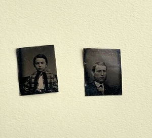 Antique Tiny Tintype Photograph Miniature ~ Young Boy Child and Man - Picture 1 of 6
