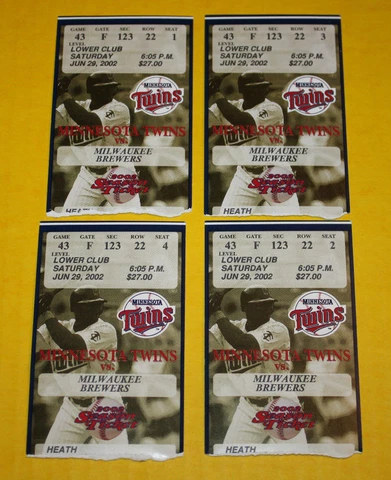Minnesota Twins Ticket Stub | June 29 2002 | Torii Hunter Hit Corey Koskie HR Cover
