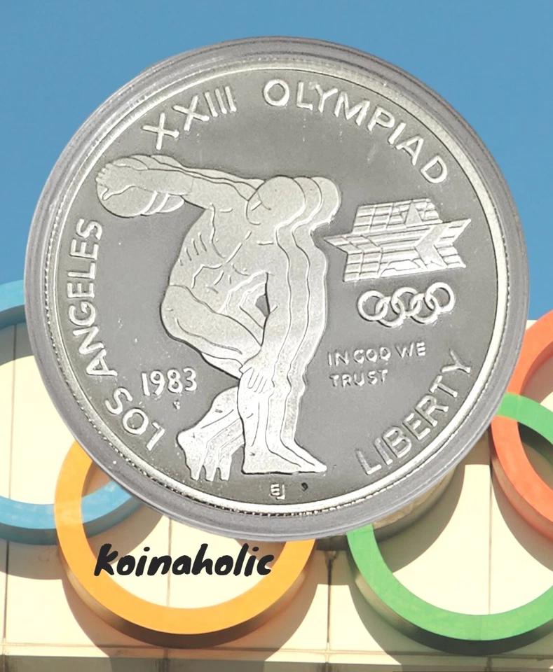 1983 S SILVER Proof Olympic Discus/Eagle Commemorative Dollar  PARIS 24 - Image 1 of 4