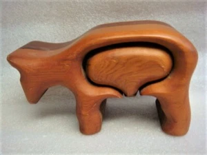 UNIQUE Hand Carved NATIVE REDWOOD ANIMAL PUZZLE BOX - Picture 1 of 7