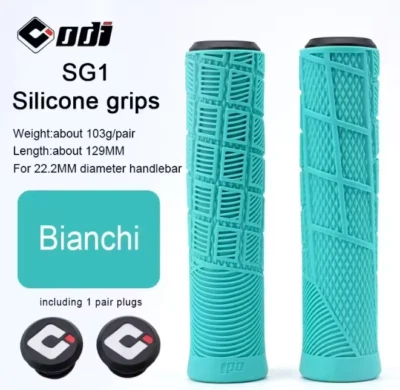ODI Slip on Waffle Ribbed Grips Flangeless BMX MTB Bar Ends Bianchi Blue - Image 1 of 4