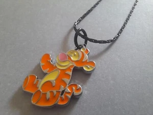 Pack of 2 silver alloy and enamel Tigger the tiger pendant on a black necklace. - Picture 1 of 5
