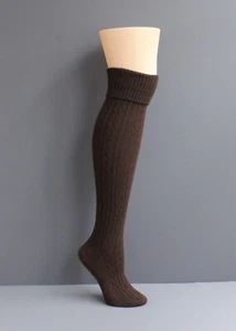 Marrón Oscuro Puños Tejido Cable Botas Largas Altas Sobre la Rodilla Muslo Calcetines - Imagen 1 de 13