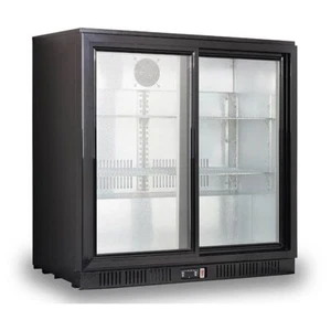 Thermaster 208L Under Bench Two Sliding Glass Door Bar Cooler Black Fridge - Picture 1 of 1