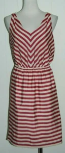 Ann Taylor Loft Berry Red Tan Striped V Neck Elastic Waist Sleeveless Dress 8 - Picture 1 of 3