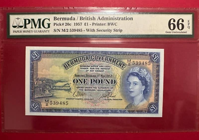 Bermuda 1957 £1 P20c PMG - Gem Uncirculated 66 EPQ - Spectacular High Grade - Image 1 of 2
