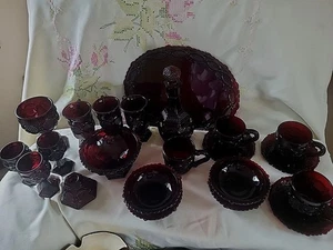Vintage Avon Red Glass Cups Mugs And More Decorative Tableware Dish Set 22 Pcs. - Picture 1 of 13