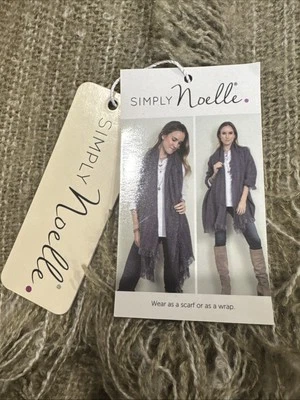 Simply Noelle Scarf 78”x29” Gray Tan Fringe wrap shawl Boho Chic NWT - Image 1 of 4