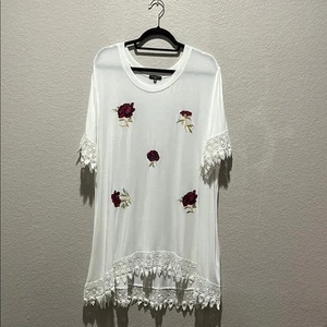 Hannah Women’s Shirt Dress Floral Embroidered  Crochet Plus Sz 2X Knee Length - Picture 1 of 7