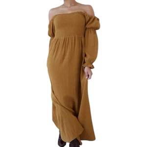 Ingrid & Isabel Maternity The Dream Maxi Dress Brown Size Large Smocked Boho - Picture 1 of 8