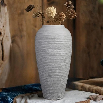 Jarrón grande de cerámica rústica blanca para granja, florero vintage de piso alto de 13,4 pulgadas T... Foto 1 de 4