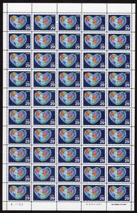 Scott #2535A Heart Globe Map Sheet of 100 Stamps - MNH LL - Picture 1 of 1