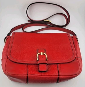 Coach Red Hadley Legacy Lux Pebble Leather Flap Crossbody Shoulder Bag F31664 - Picture 1 of 12
