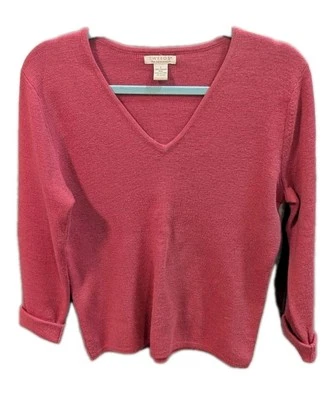 Tweeds Women's L V Neck Sweater 100% Italian Merino Wool Coral Base Layer Preppy - Image 1 of 4