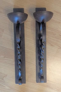 Pair of Large Wrought Iron Candle Wall Sconces Twisted Pillar Black *READ - Picture 1 of 12