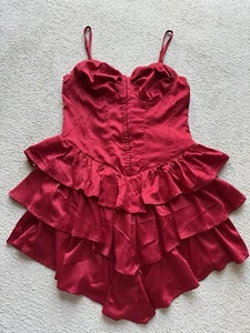 Forever 21 Red Ruffle Tiered Bustier Corset Sleeveless Mini Dress Straps Medium - Picture 1 of 15
