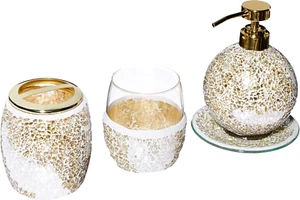 Mosaic Bathroom Accessories Set , 4 Piece Bath Accessory Sets with Gold Soap Dis - Picture 1 of 6